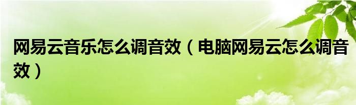 网易云音乐怎么调音效（电脑网易云怎么调音效）