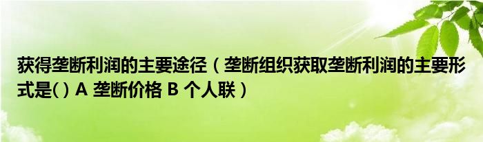 获得垄断利润的主要途径（垄断组织获取垄断利润的主要形式是( ) A 垄断价格 B 个人联）