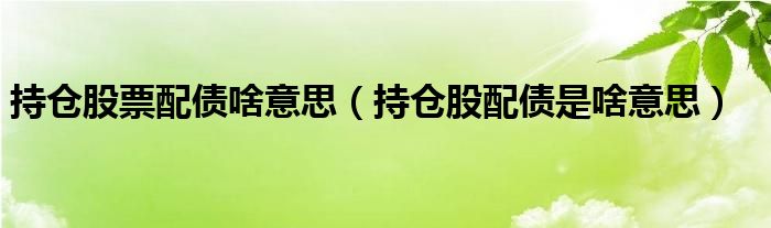 持仓股票配债啥意思（持仓股配债是啥意思）