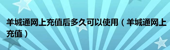 羊城通网上充值后多久可以使用（羊城通网上充值）