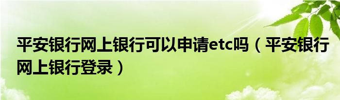 平安银行网上银行可以申请etc吗（平安银行网上银行登录）