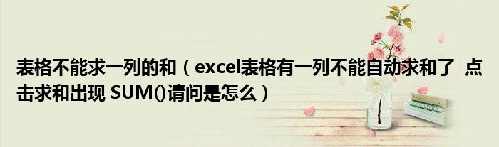 表格不能求一列的和（excel表格有一列不能自动求和了  点击求和出现 SUM()请问是怎么）