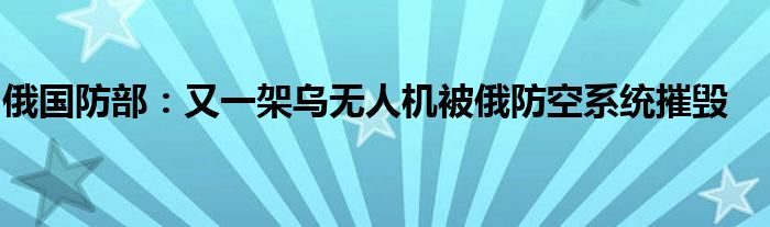 俄国防部：又一架乌无人机被俄防空系统摧毁