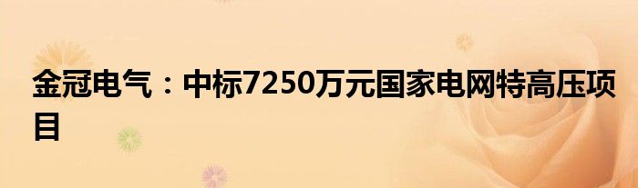 金冠电气：中标7250万元国家电网特高压项目