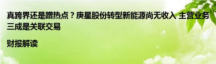 真跨界还是蹭热点？庚星股份转型新能源尚无收入 主营业务三成是关联交易|财报解读