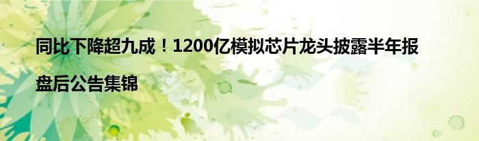 同比下降超九成！1200亿模拟芯片龙头披露半年报|盘后公告集锦