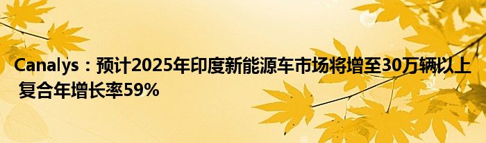 Canalys：预计2025年印度新能源车市场将增至30万辆以上 复合年增长率59%