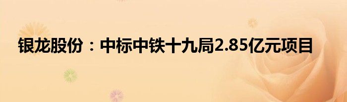 银龙股份：中标中铁十九局2.85亿元项目