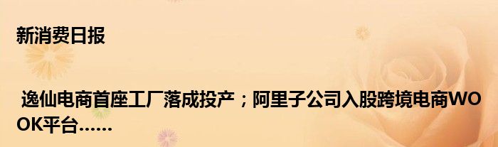 新消费日报 | 逸仙电商首座工厂落成投产；阿里子公司入股跨境电商WOOK平台……