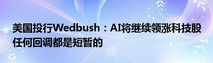 美国投行Wedbush：AI将继续领涨科技股 任何回调都是短暂的