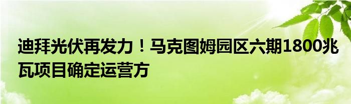 迪拜光伏再发力！马克图姆园区六期1800兆瓦项目确定运营方