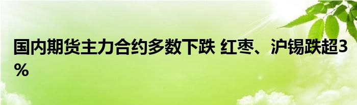 国内期货主力合约多数下跌 红枣、沪锡跌超3%