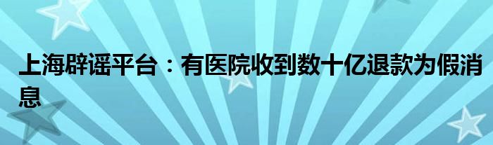 上海辟谣平台：有医院收到数十亿退款为假消息