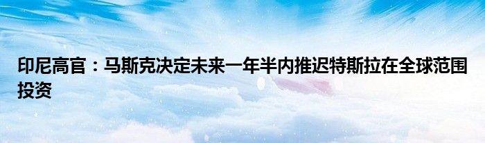 印尼高官：马斯克决定未来一年半内推迟特斯拉在全球范围投资