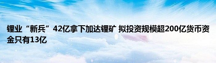 锂业“新兵”42亿拿下加达锂矿 拟投资规模超200亿货币资金只有13亿