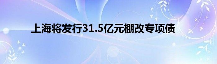 上海将发行31.5亿元棚改专项债