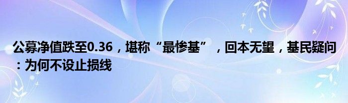 公募净值跌至0.36，堪称“最惨基”，回本无望，基民疑问：为何不设止损线