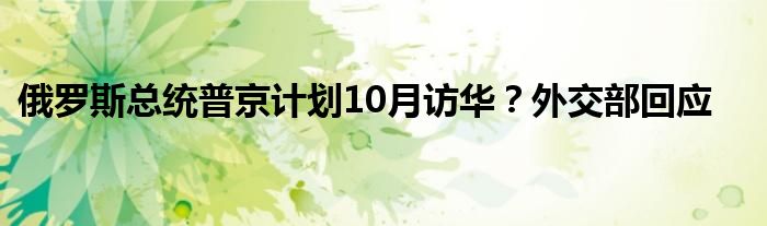 俄罗斯总统普京计划10月访华？外交部回应