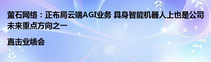 萤石网络：正布局云端AGI业务 具身智能机器人上也是公司未来重点方向之一|直击业绩会