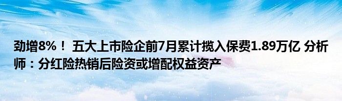 劲增8%！ 五大上市险企前7月累计揽入保费1.89万亿 分析师：分红险热销后险资或增配权益资产