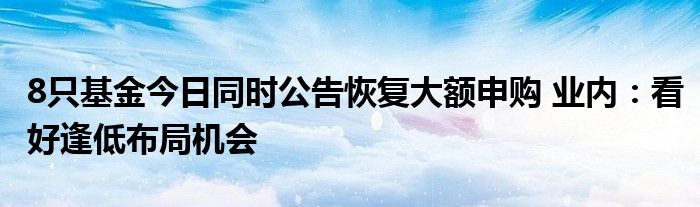 8只基金今日同时公告恢复大额申购 业内：看好逢低布局机会