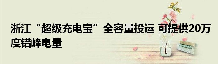 浙江“超级充电宝”全容量投运 可提供20万度错峰电量
