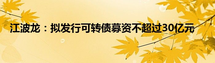 江波龙：拟发行可转债募资不超过30亿元