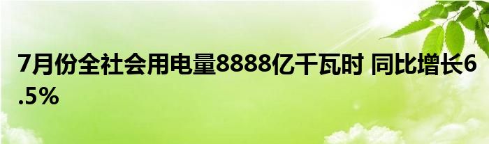 7月份全社会用电量8888亿千瓦时 同比增长6.5%