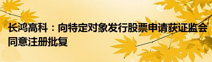 长鸿高科：向特定对象发行股票申请获证监会同意注册批复