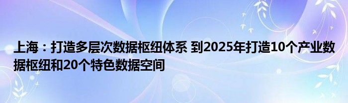 上海：打造多层次数据枢纽体系 到2025年打造10个产业数据枢纽和20个特色数据空间