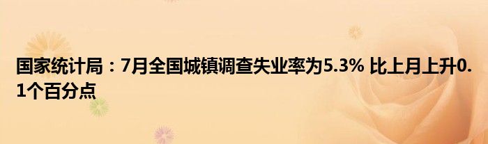 国家统计局：7月全国城镇调查失业率为5.3% 比上月上升0.1个百分点