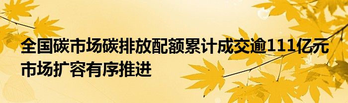 全国碳市场碳排放配额累计成交逾111亿元 市场扩容有序推进