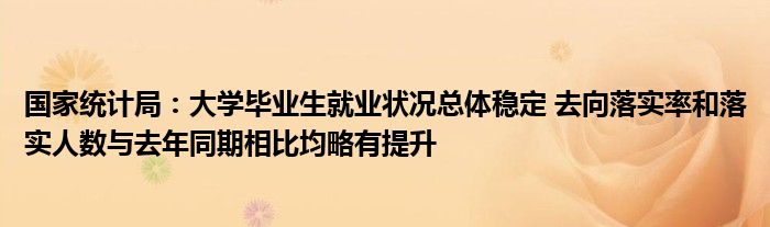 国家统计局：大学毕业生就业状况总体稳定 去向落实率和落实人数与去年同期相比均略有提升