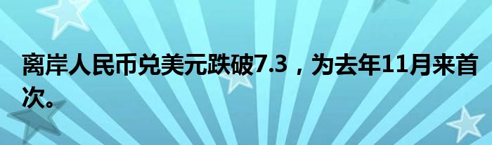 离岸人民币兑美元跌破7.3，为去年11月来首次。