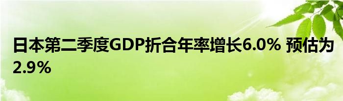 日本第二季度GDP折合年率增长6.0% 预估为2.9%