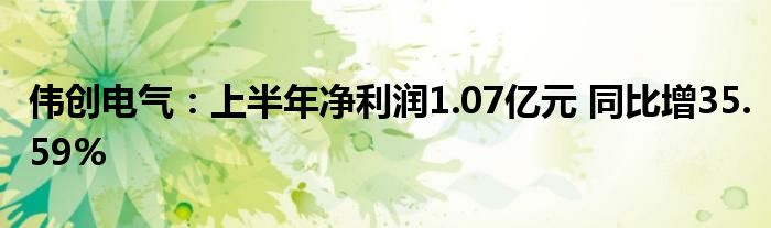 伟创电气：上半年净利润1.07亿元 同比增35.59%