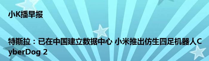 小K播早报|特斯拉：已在中国建立数据中心 小米推出仿生四足机器人CyberDog 2