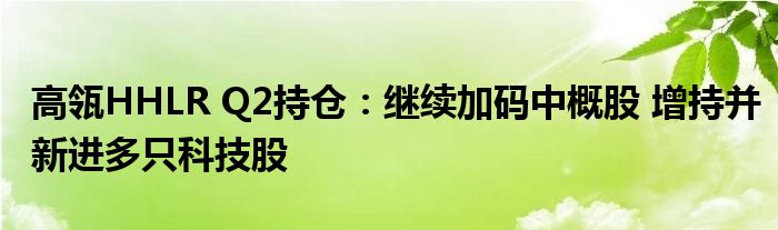 高瓴HHLR Q2持仓：继续加码中概股 增持并新进多只科技股