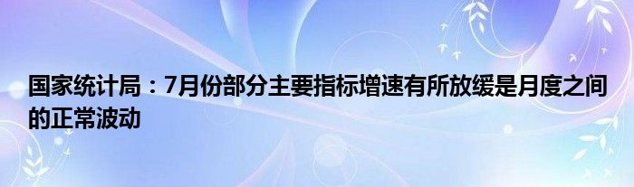 国家统计局：7月份部分主要指标增速有所放缓是月度之间的正常波动