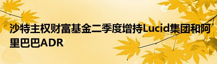 沙特主权财富基金二季度增持Lucid集团和阿里巴巴ADR