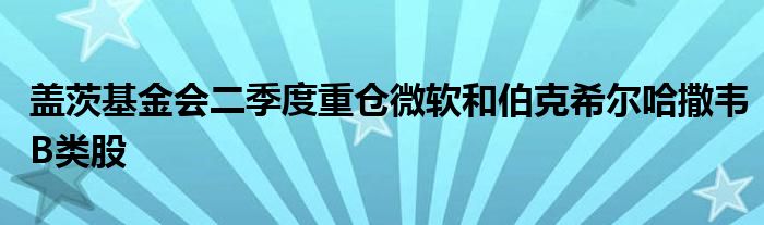 盖茨基金会二季度重仓微软和伯克希尔哈撒韦B类股