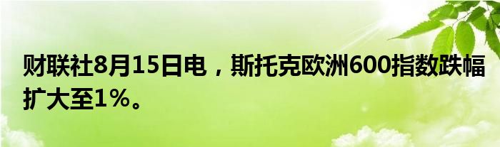 财联社8月15日电，斯托克欧洲600指数跌幅扩大至1％。