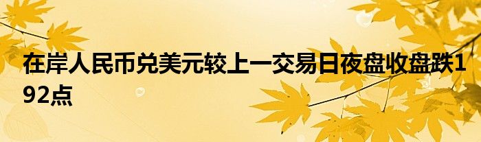 在岸人民币兑美元较上一交易日夜盘收盘跌192点