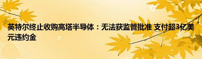 英特尔终止收购高塔半导体：无法获监管批准 支付超3亿美元违约金