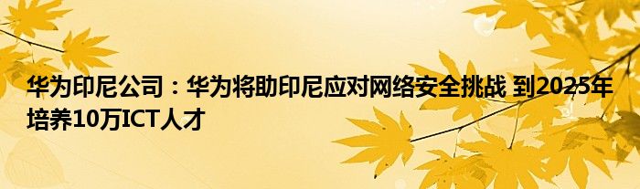 华为印尼公司：华为将助印尼应对网络安全挑战 到2025年培养10万ICT人才