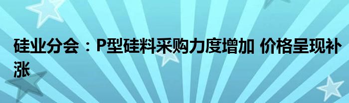 硅业分会：P型硅料采购力度增加 价格呈现补涨