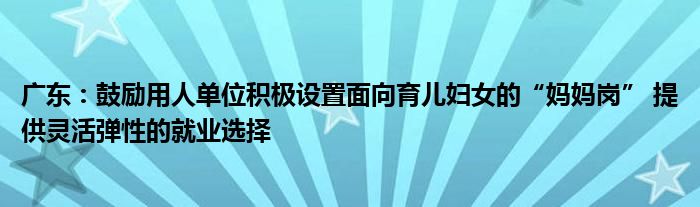 广东：鼓励用人单位积极设置面向育儿妇女的“妈妈岗” 提供灵活弹性的就业选择