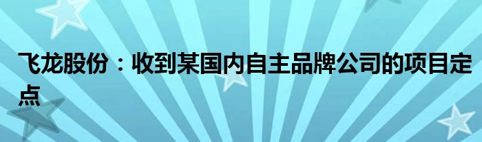 飞龙股份：收到某国内自主品牌公司的项目定点