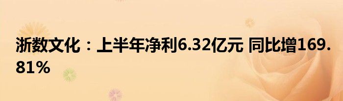 浙数文化：上半年净利6.32亿元 同比增169.81%