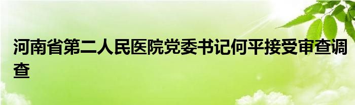 河南省第二人民医院党委书记何平接受审查调查